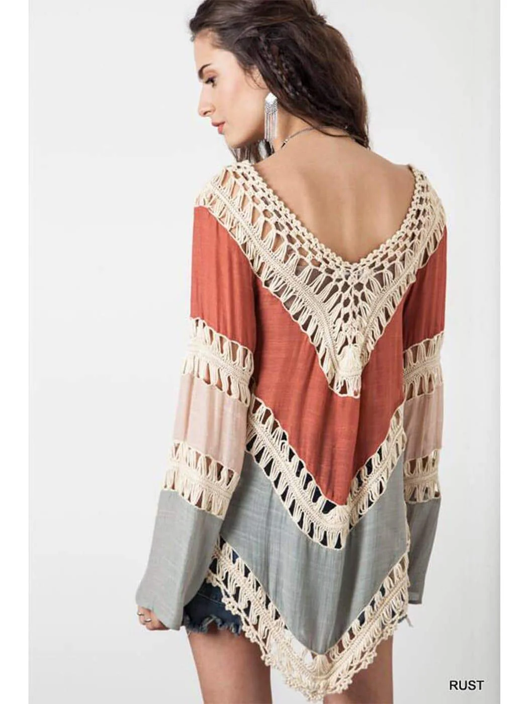 Long Sleeve V Neck Macro Macrame Beach Cover Up - Image 5