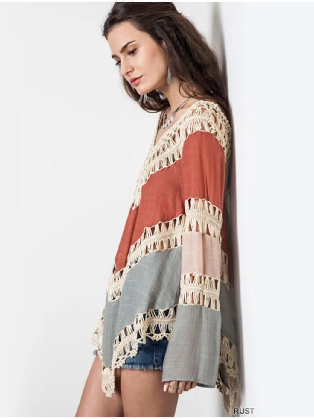 Long Sleeve V Neck Macro Macrame Beach Cover Up - Image 7