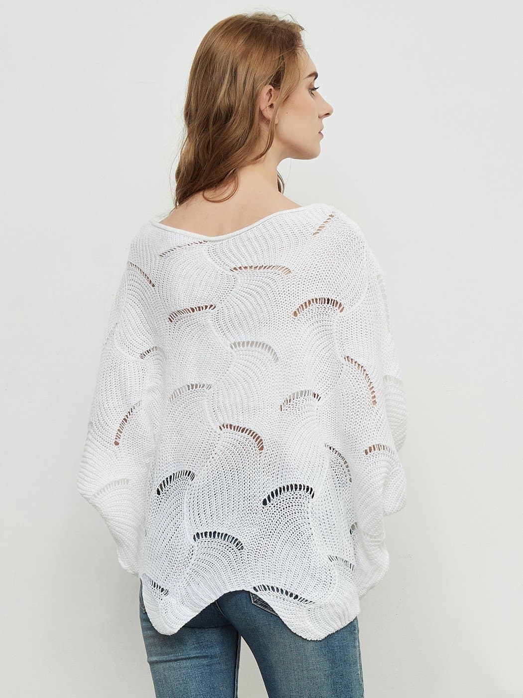 Loose Batwing Sleeve Hollow Out Knit Sweater Top - Image 16