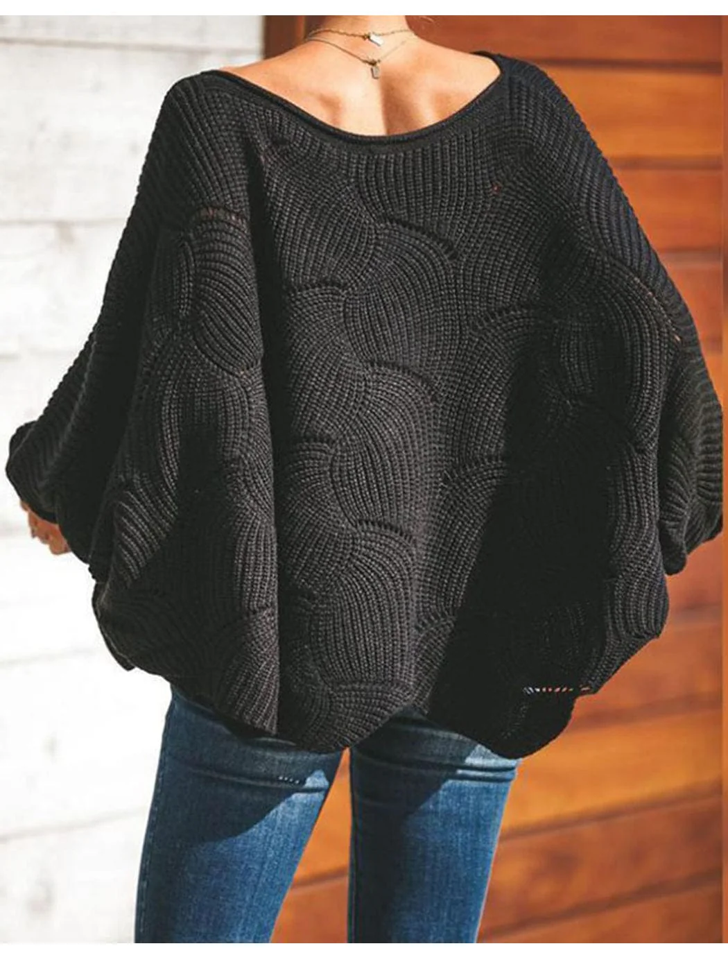 Loose Batwing Sleeve Hollow Out Knit Sweater Top - Image 23