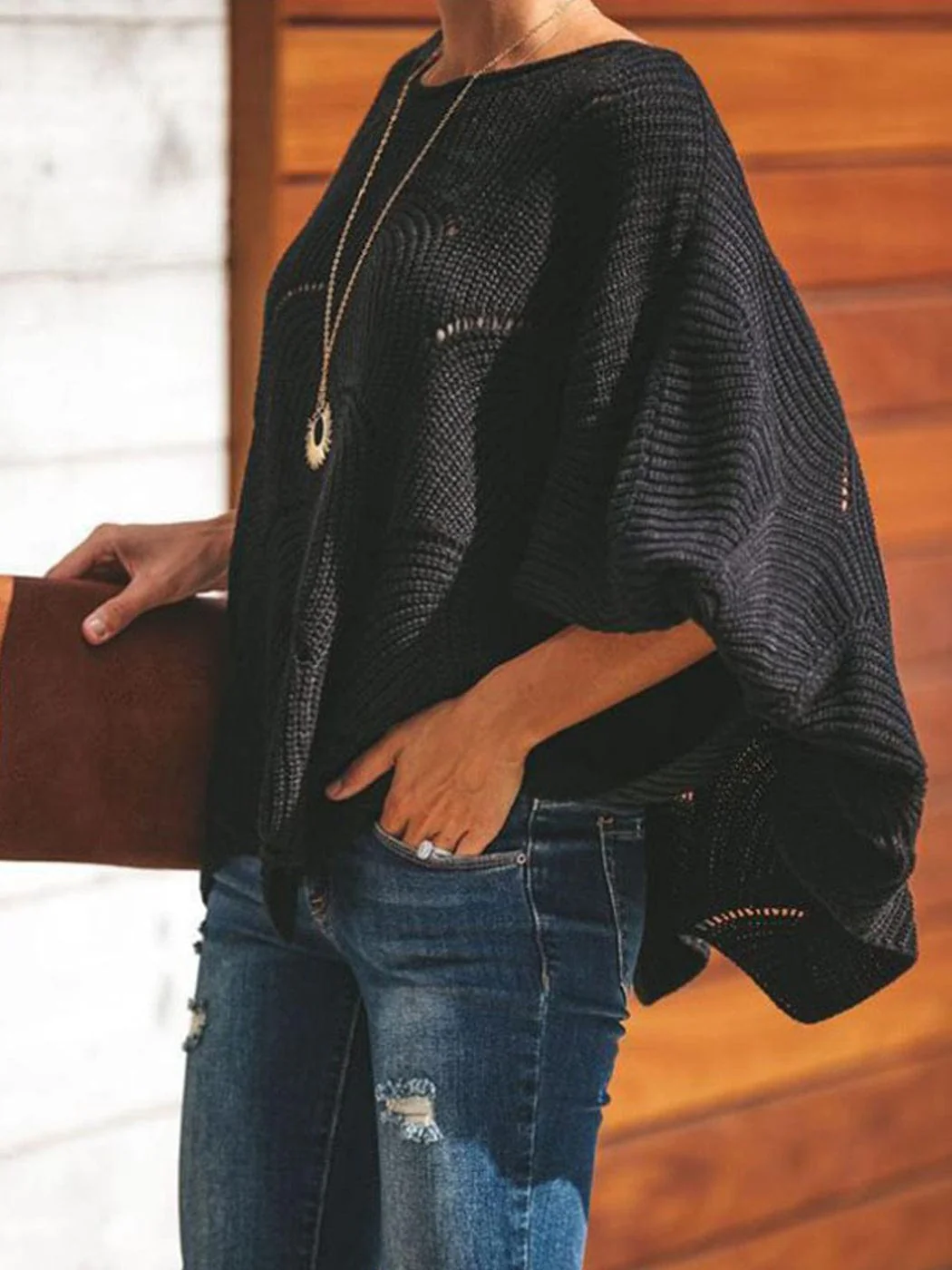 Loose Batwing Sleeve Hollow Out Knit Sweater Top - Image 24