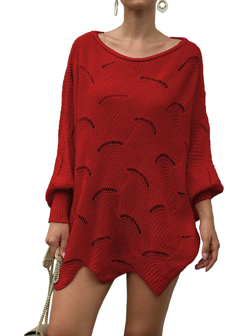 Loose Batwing Sleeve Hollow Out Knit Sweater Top - Image 26