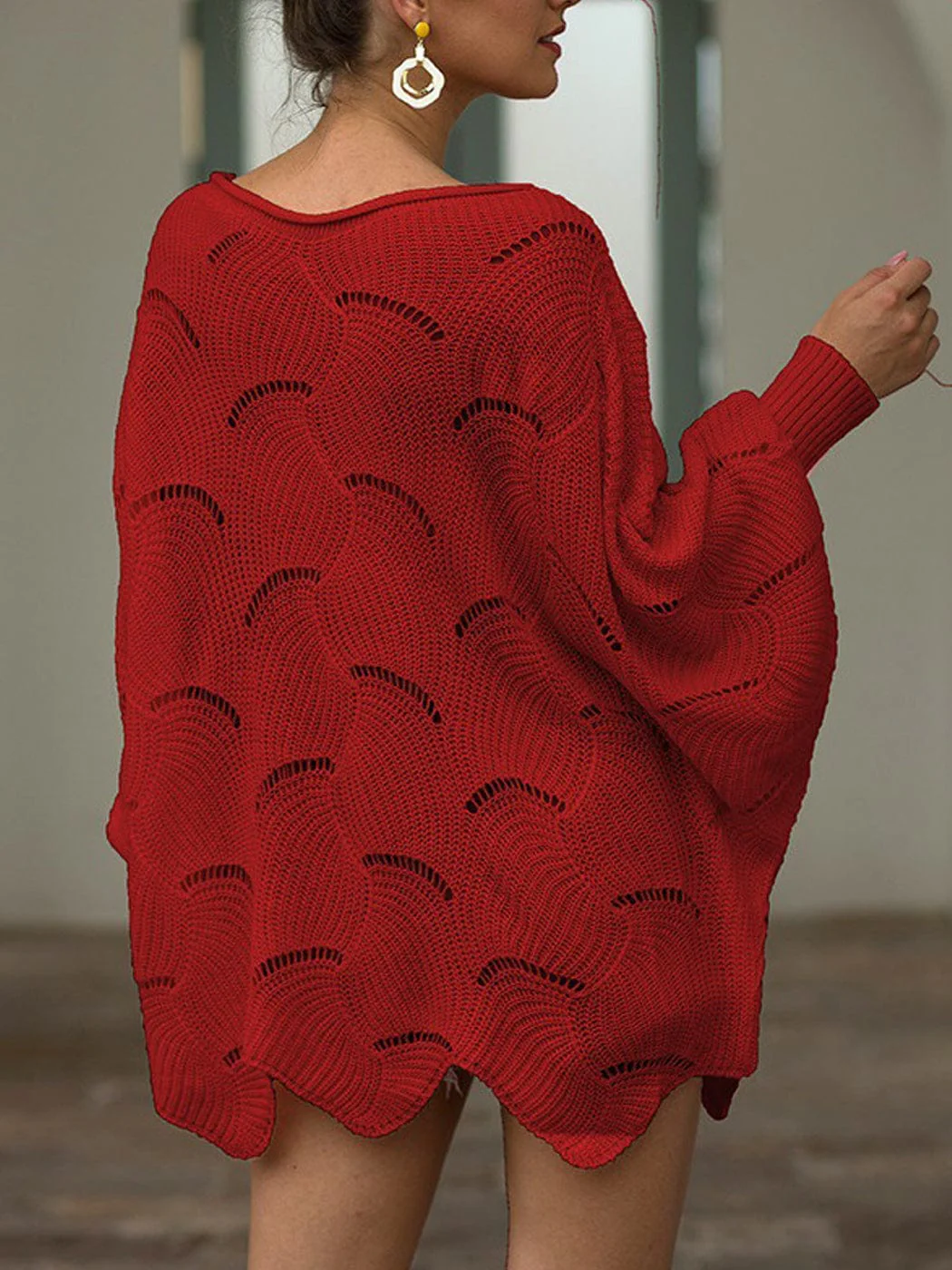 Loose Batwing Sleeve Hollow Out Knit Sweater Top - Image 27