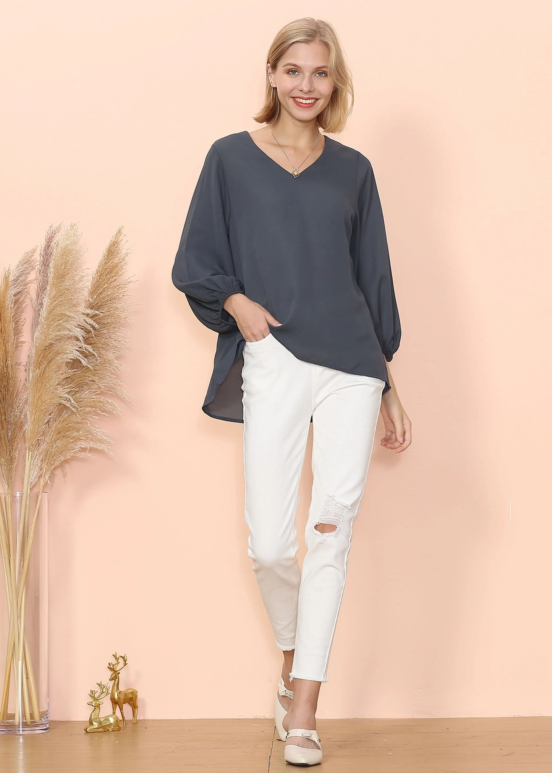 Love Lantern Sleeve V Neck Top - Image 14