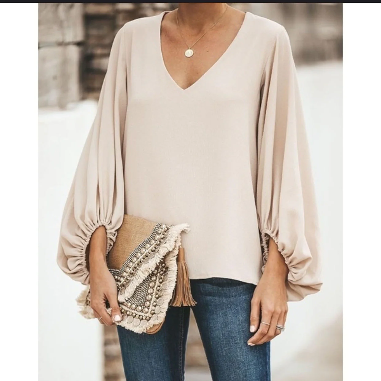 Love Lantern Sleeve V Neck Top - Image 17