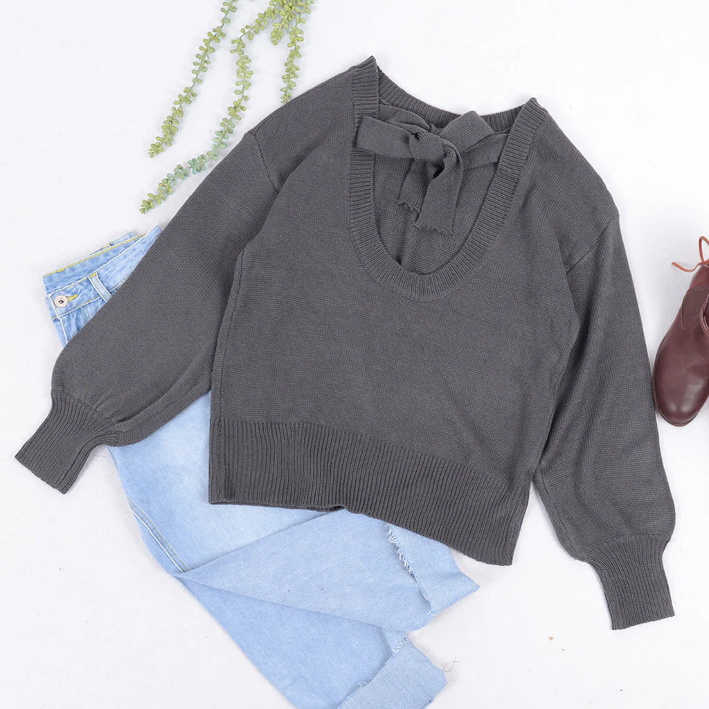 Love Tie Puffed Sleeve Sweater - Image 3