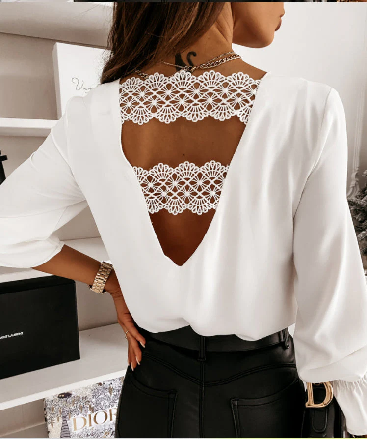 Low Back Lace Trim Blouse - Image 11