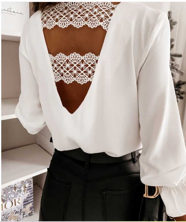 Low Back Lace Trim Blouse - Image 12