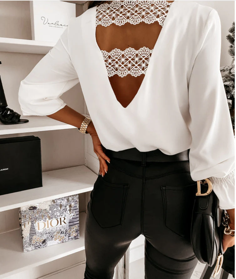 Low Back Lace Trim Blouse - Image 14