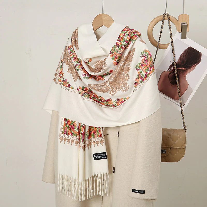 Luxurious Cashmere Floral Scarf - Image 3