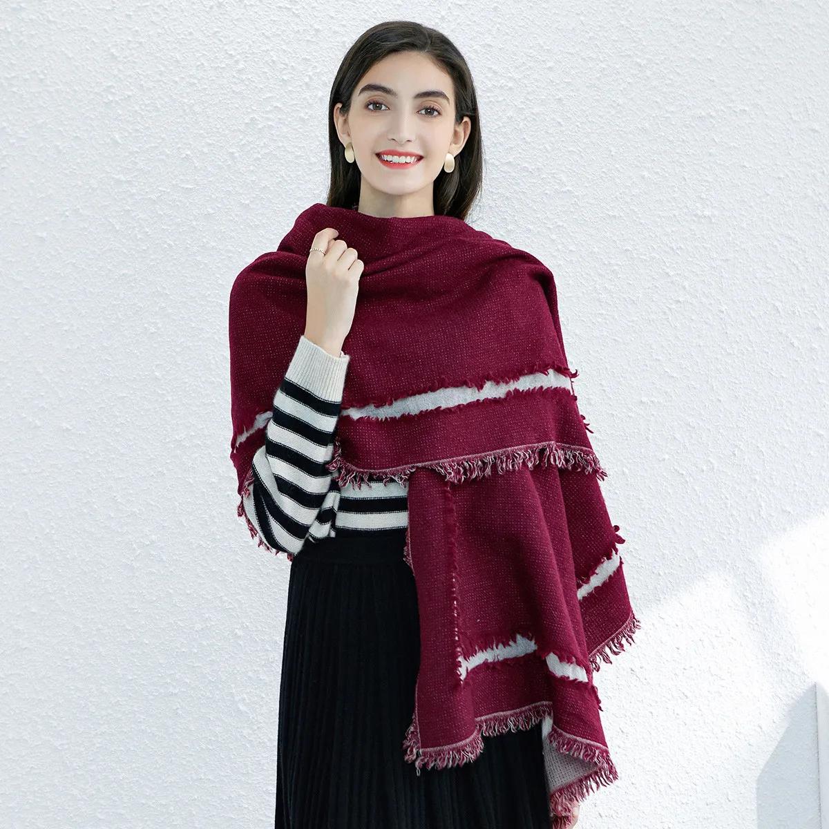 Luxury 100% Wool Cashmere Scarf Pashmina Poncho Shawl for Women - Image 2