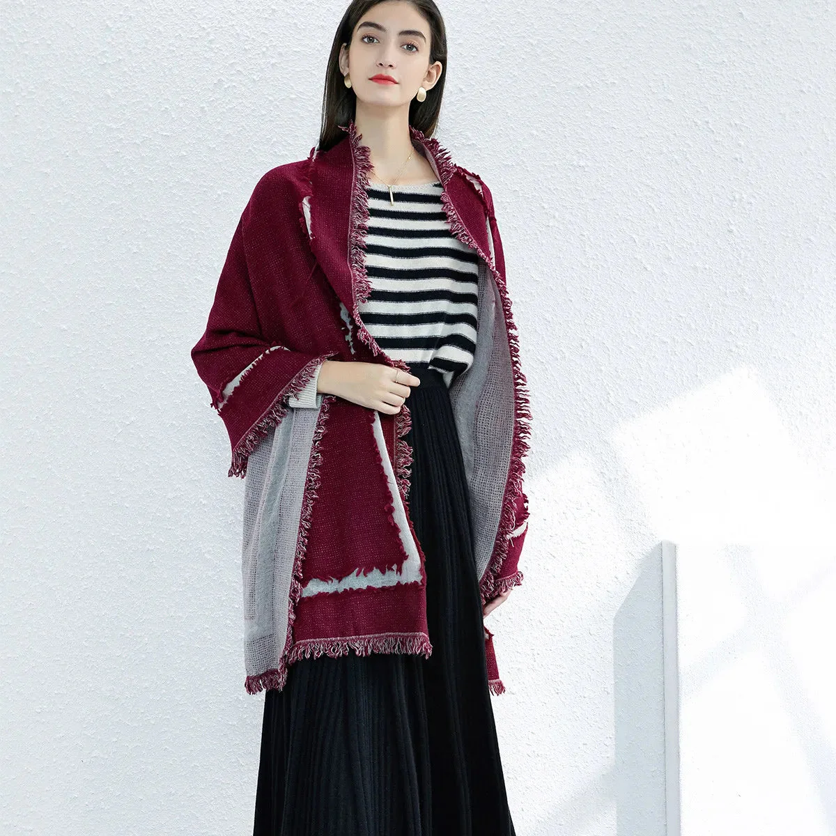 Luxury 100% Wool Cashmere Scarf Pashmina Poncho Shawl for Women - Image 3