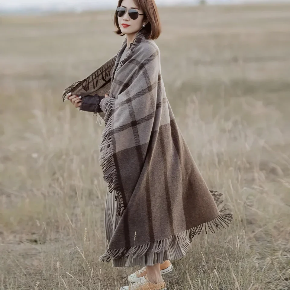 Luxury Wool Plaid Scarf Shawl - Image 2