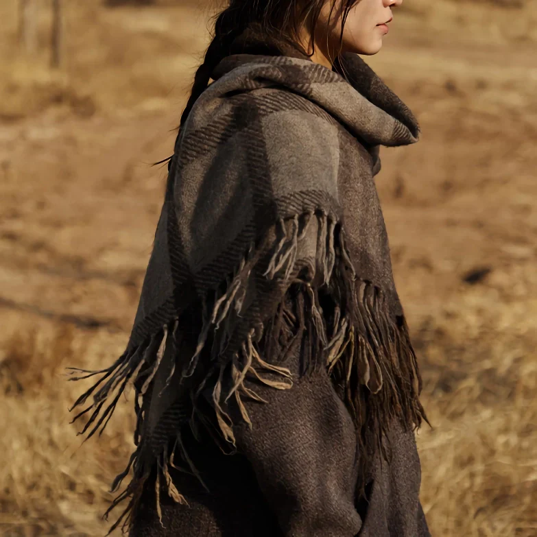 Luxury Wool Plaid Scarf Shawl - Image 3
