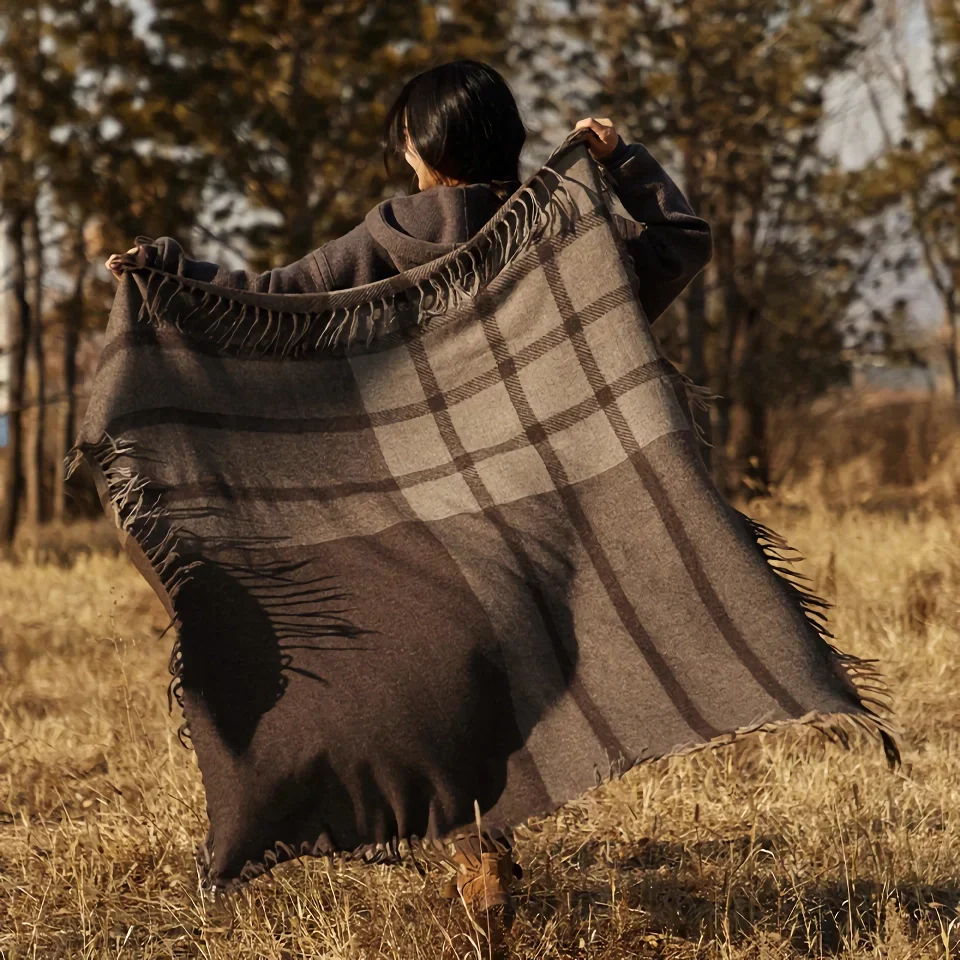 Luxury Wool Plaid Scarf Shawl - Image 4