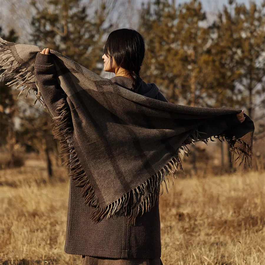 Luxury Wool Plaid Scarf Shawl - Image 5