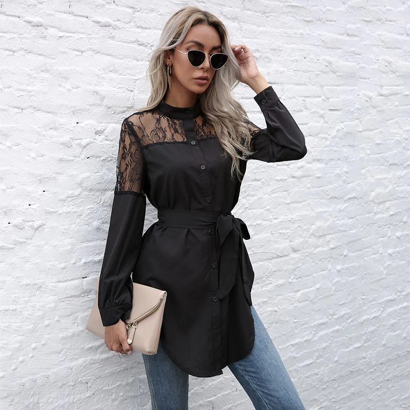 Mandarin Collar Button Down Blouse - Image 11