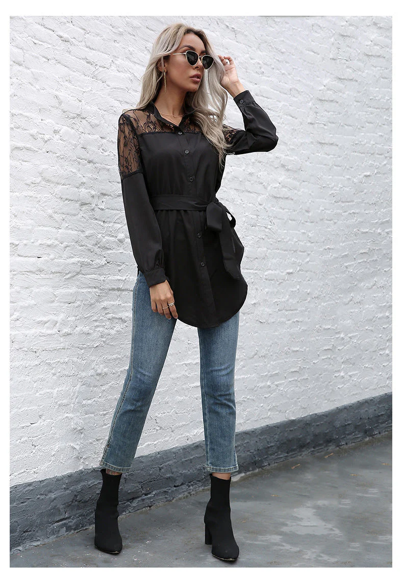 Mandarin Collar Button Down Blouse - Image 13