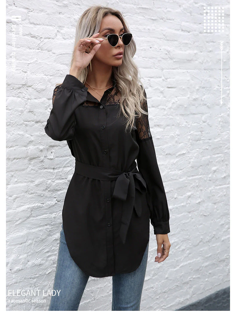 Mandarin Collar Button Down Blouse - Image 15