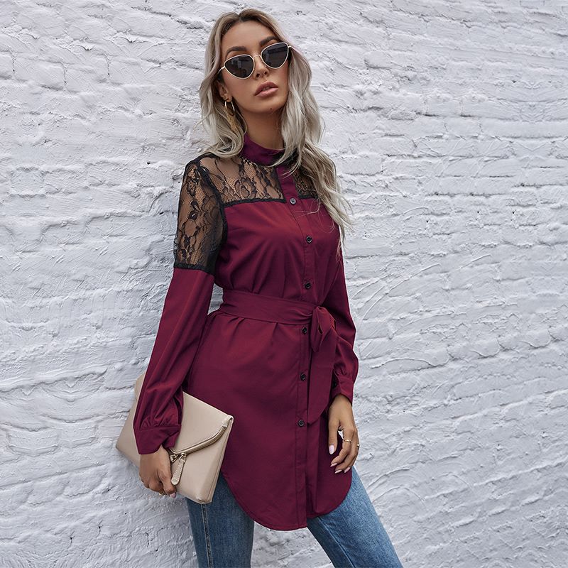 Mandarin Collar Button Down Blouse - Image 21