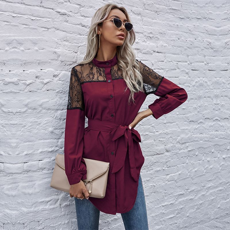 Mandarin Collar Button Down Blouse - Image 22