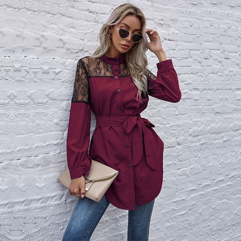 Mandarin Collar Button Down Blouse - Image 23