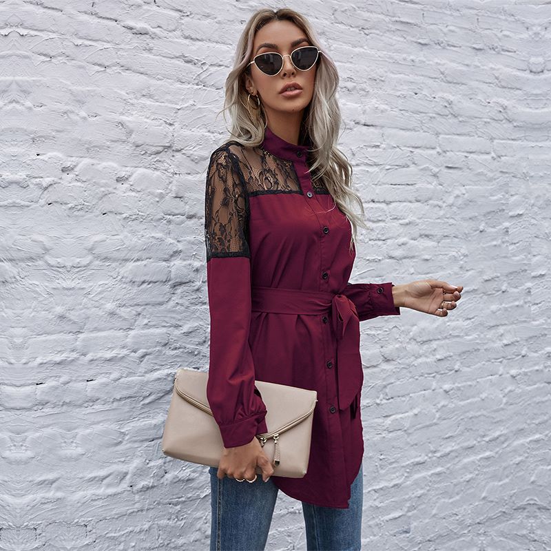 Mandarin Collar Button Down Blouse - Image 24