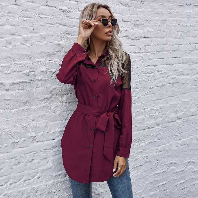 Mandarin Collar Button Down Blouse - Image 25