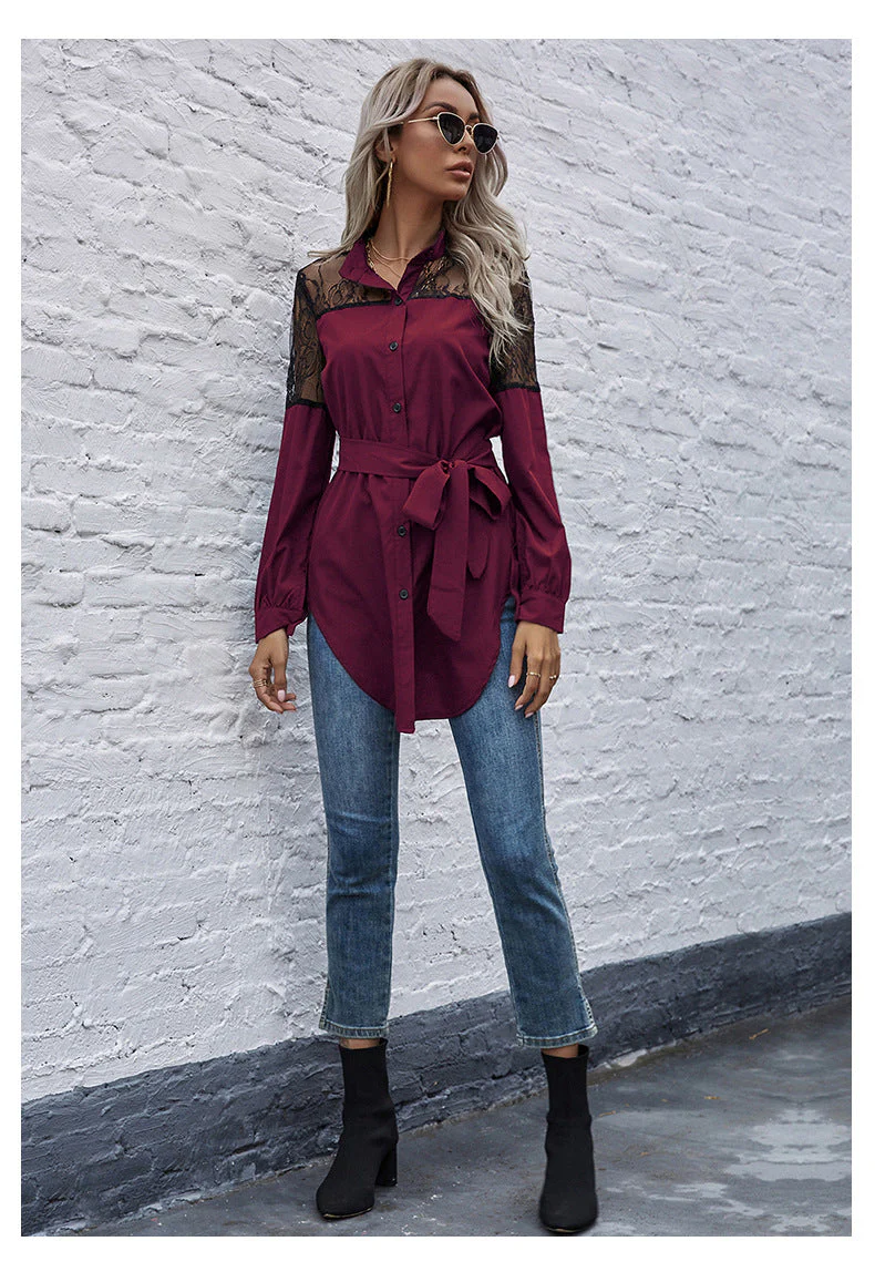 Mandarin Collar Button Down Blouse - Image 28