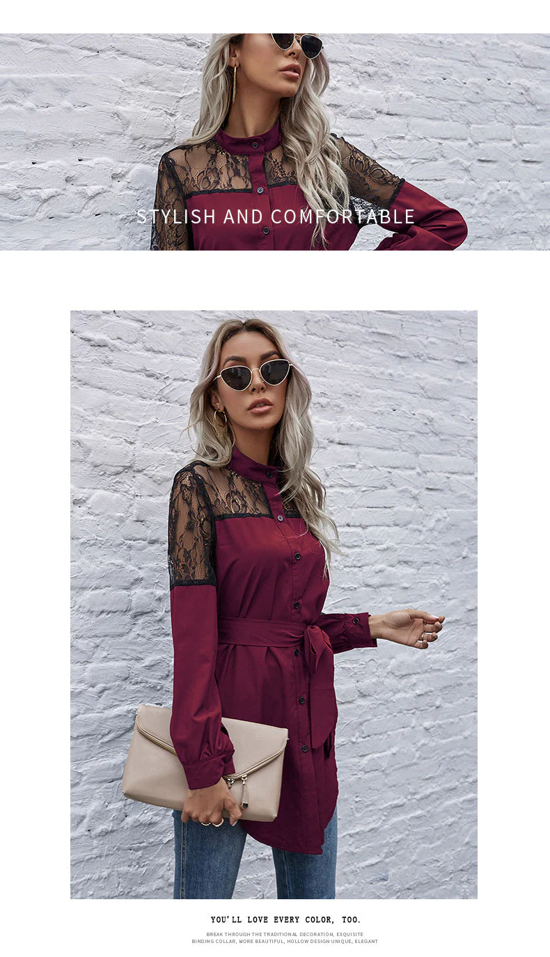 Mandarin Collar Button Down Blouse - Image 29