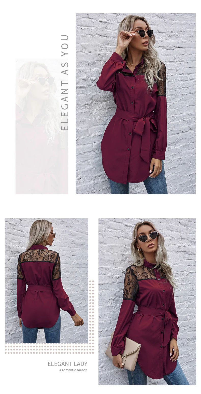 Mandarin Collar Button Down Blouse - Image 30