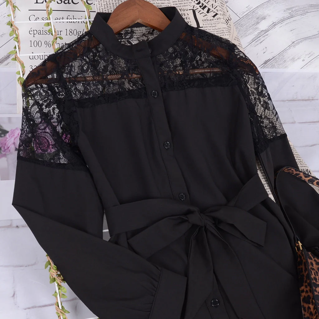 Mandarin Collar Button Down Blouse - Image 4