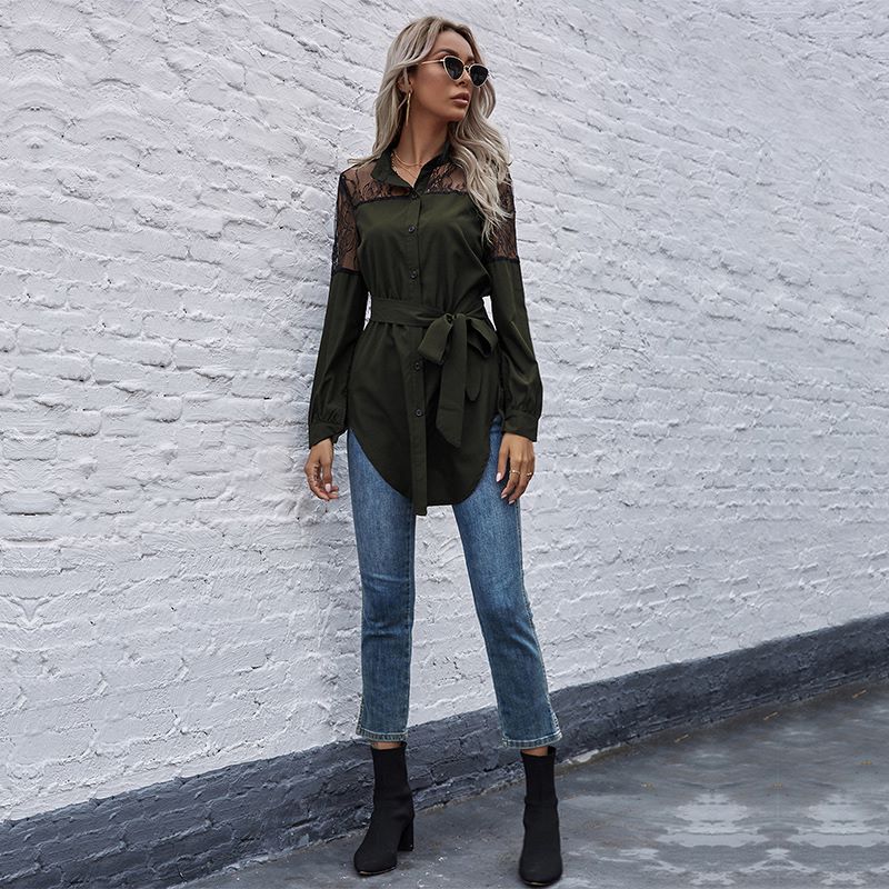 Mandarin Collar Button Down Blouse - Image 41