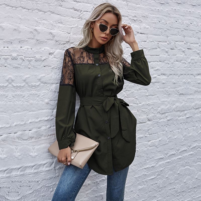 Mandarin Collar Button Down Blouse - Image 42