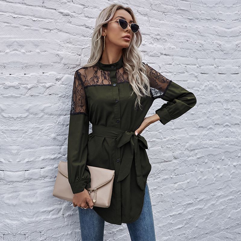 Mandarin Collar Button Down Blouse - Image 43