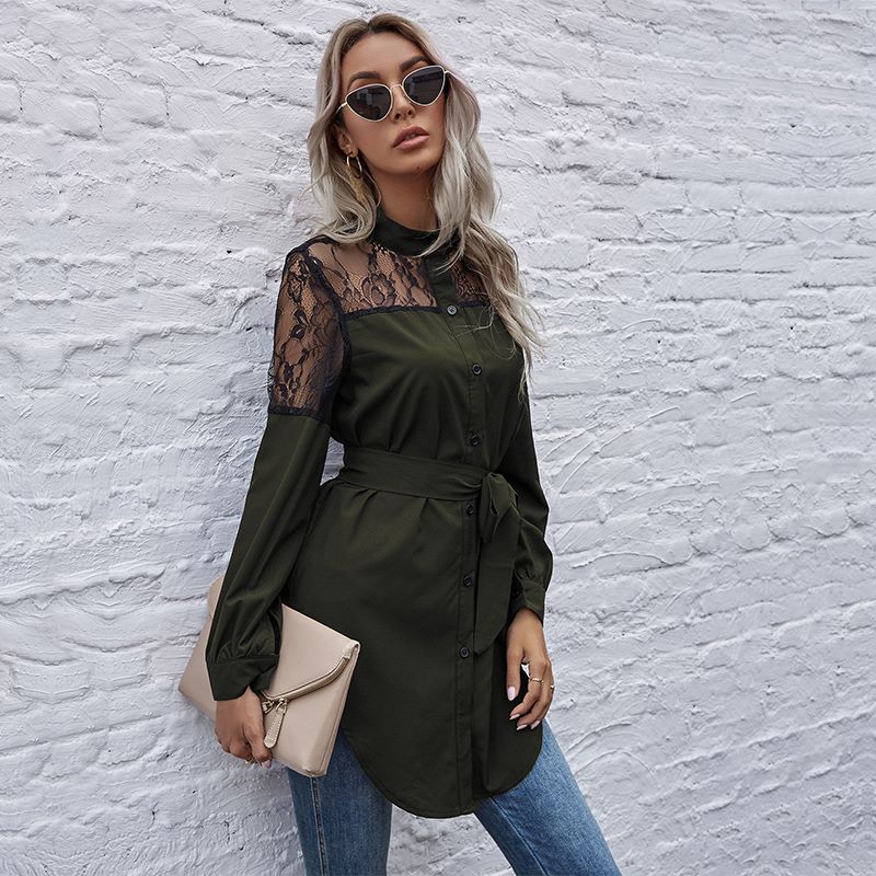 Mandarin Collar Button Down Blouse - Image 46