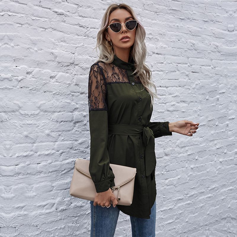 Mandarin Collar Button Down Blouse - Image 47