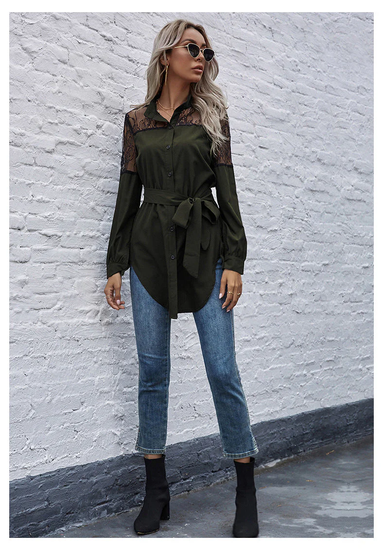 Mandarin Collar Button Down Blouse - Image 49