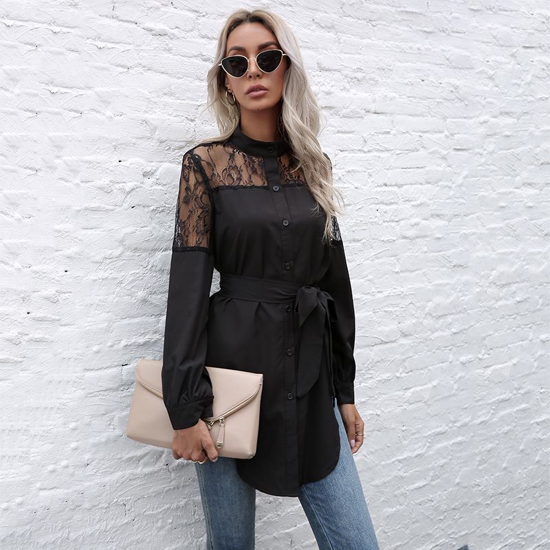 Mandarin Collar Button Down Blouse - Image 7