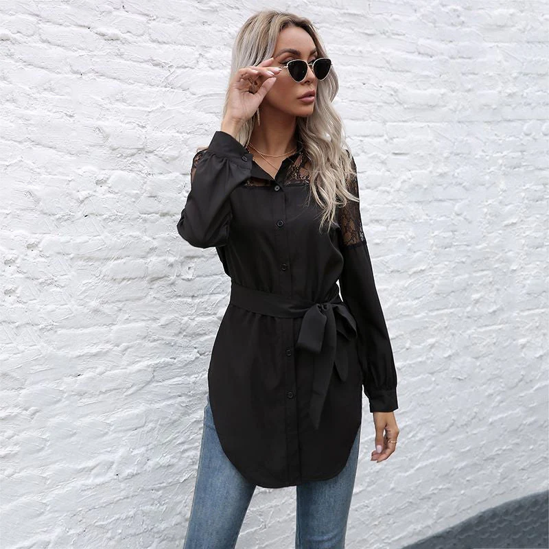 Mandarin Collar Button Down Blouse - Image 8