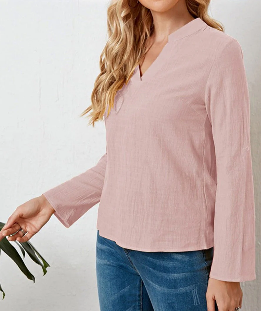 Mandarin Collar Long Sleeve Blouse - Image 2