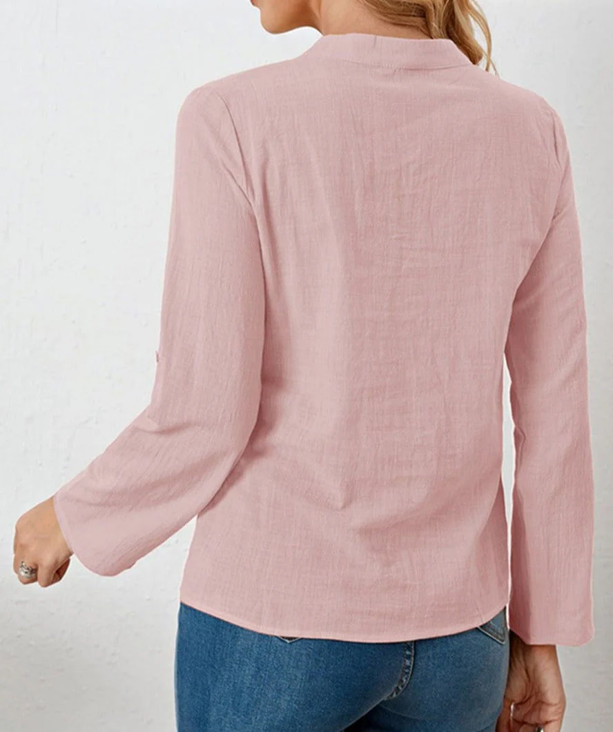 Mandarin Collar Long Sleeve Blouse - Image 4
