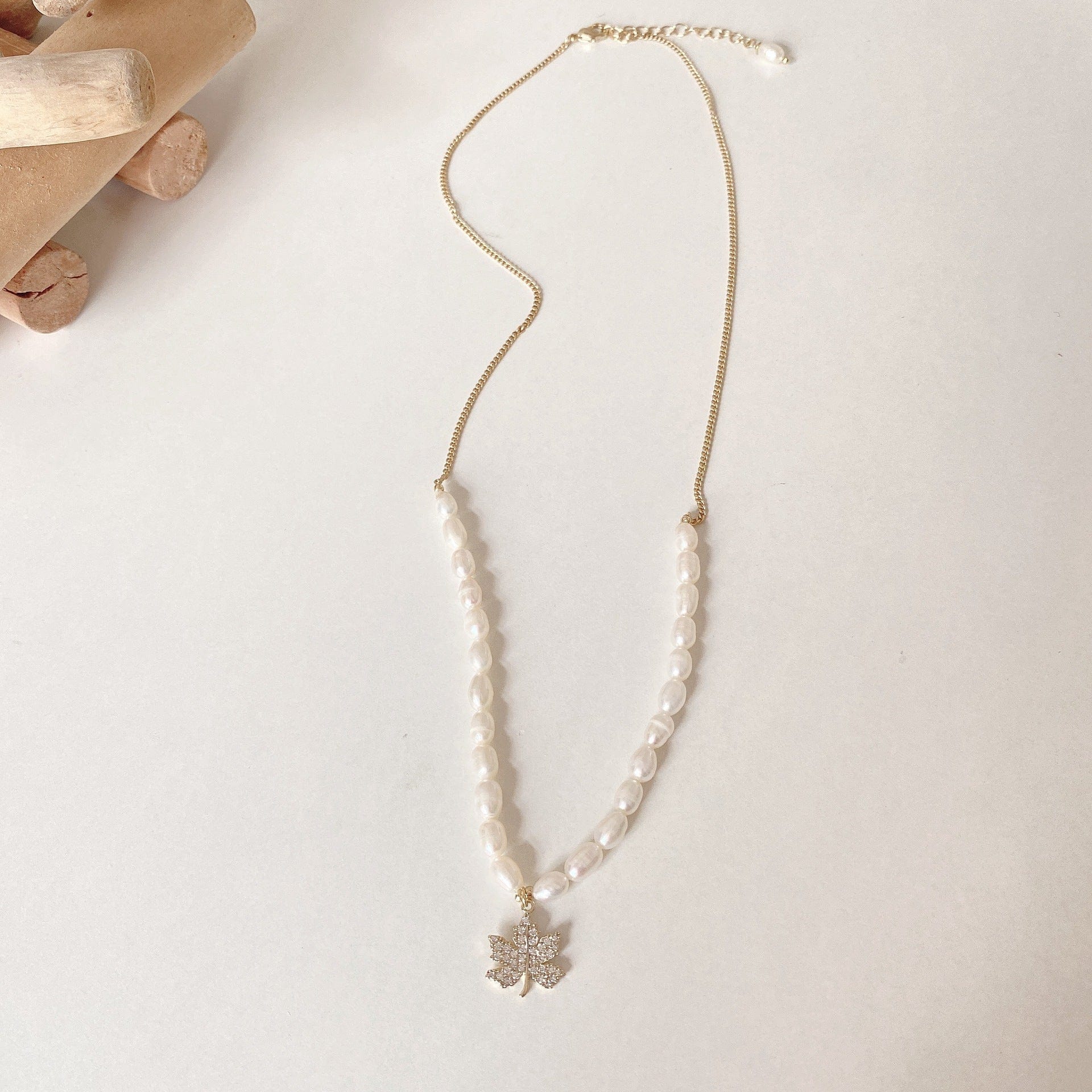 Maple Leaf Charm Pearl Necklace - Image 4