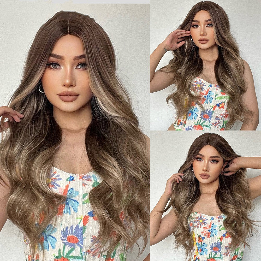 Medium Gradient Gray And Brown Long Curly Hair Chemical Fiber Wig - Image 2