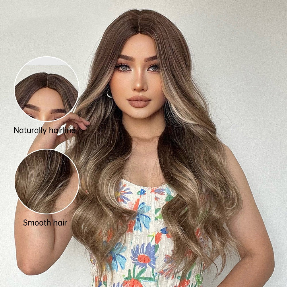 Medium Gradient Gray And Brown Long Curly Hair Chemical Fiber Wig - Image 3