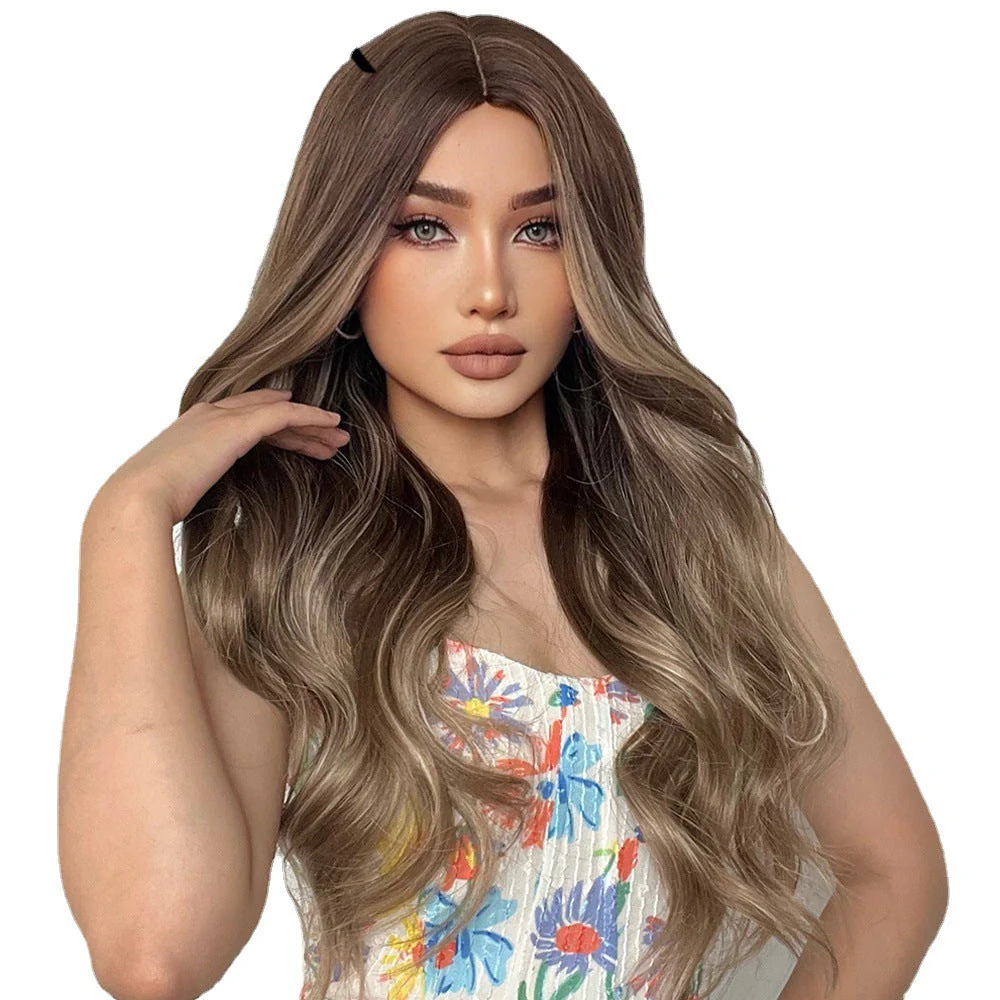 Medium Gradient Gray And Brown Long Curly Hair Chemical Fiber Wig - Image 5