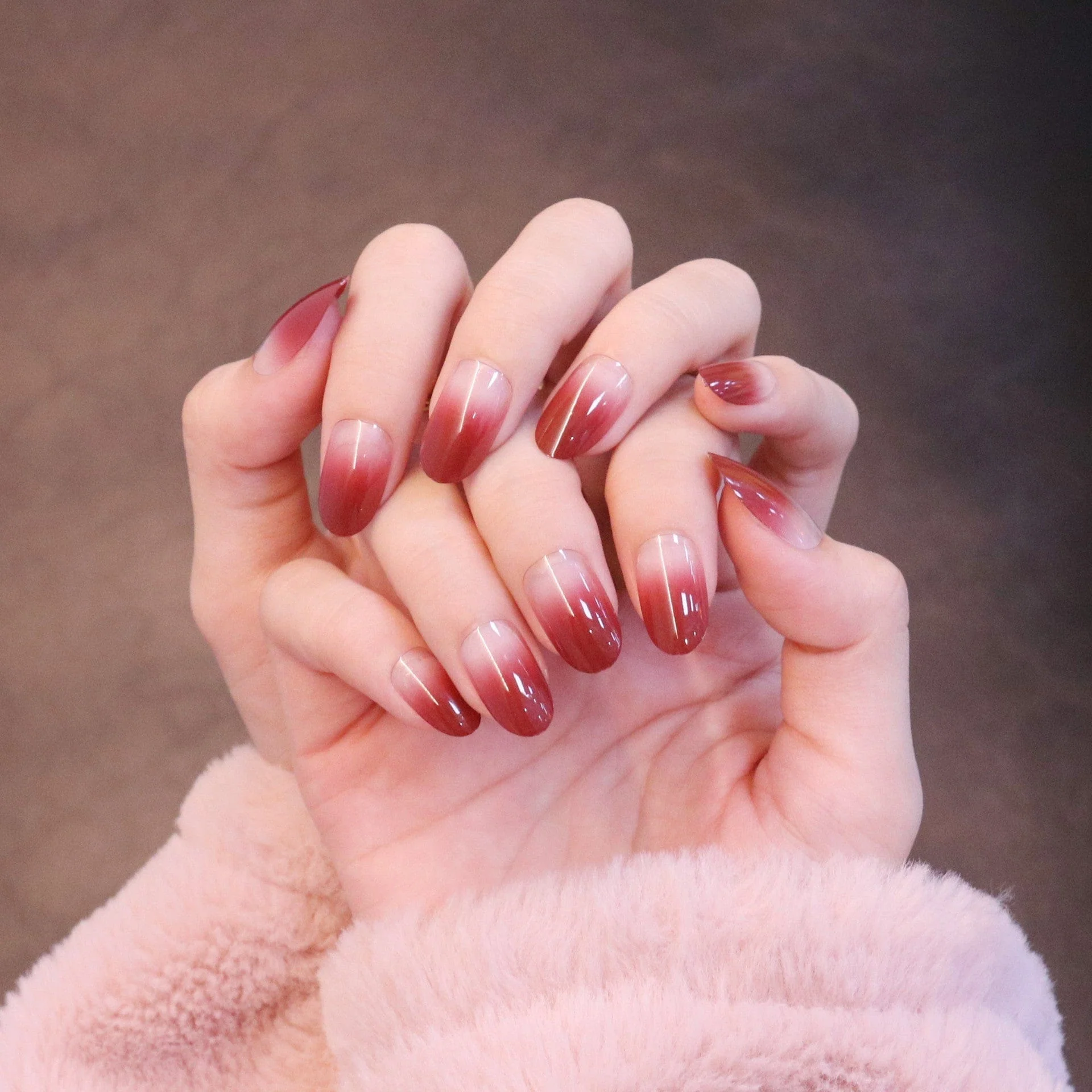 Medium Rounded Cherry Red Ombre Press On Nails - Image 6