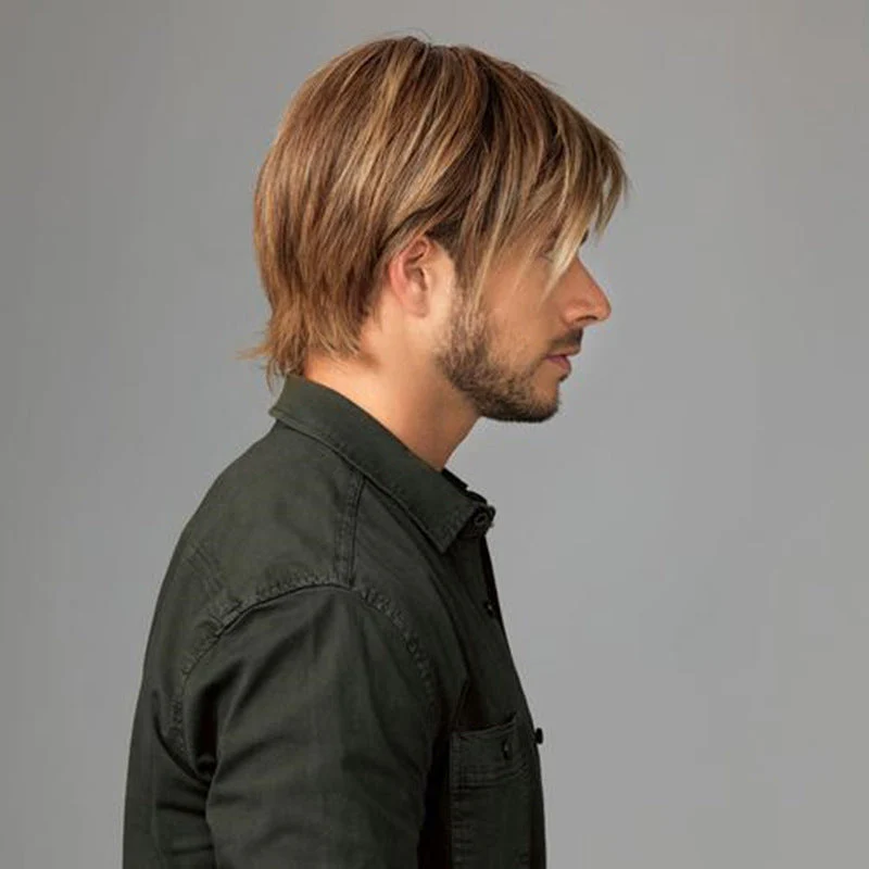 Men's Short Straight Hair Golden Brown Side Bangs Wig - Image 4