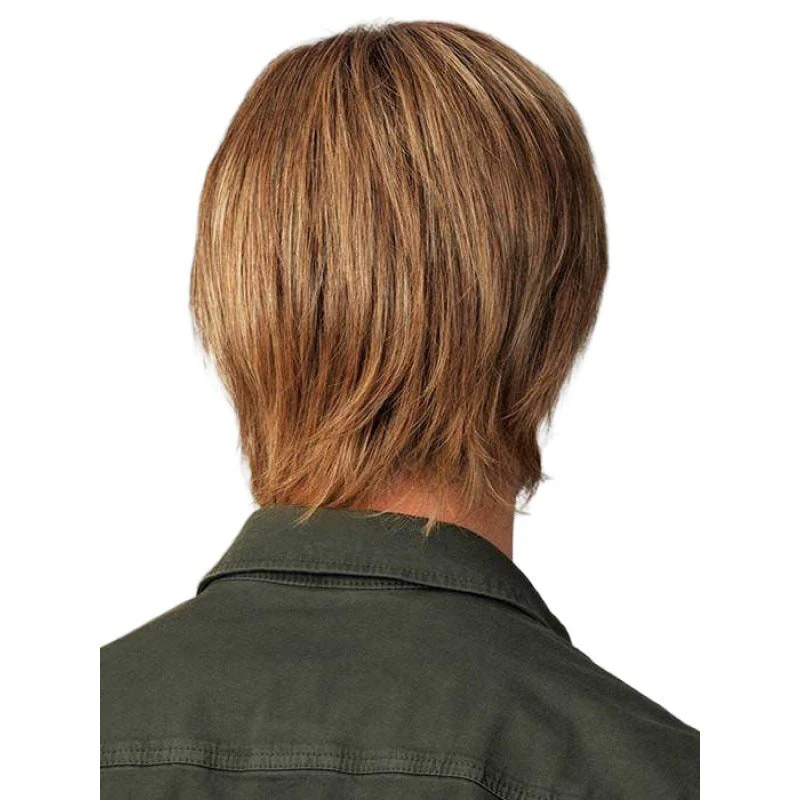 Men's Short Straight Hair Golden Brown Side Bangs Wig - Image 5
