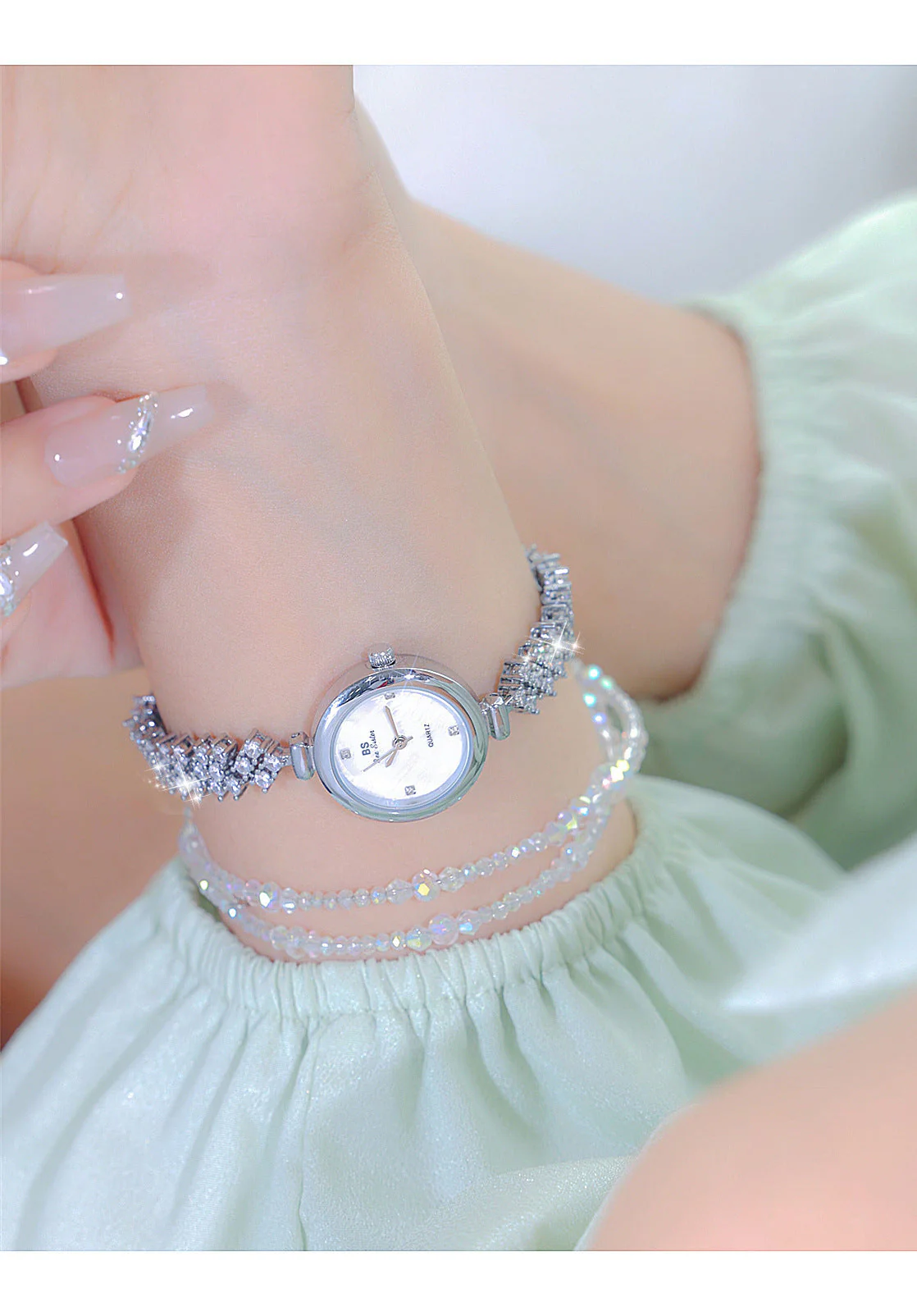 Mermaid Light Luxury Diamond Small Gold And Silver Chain Watch - Image 8
